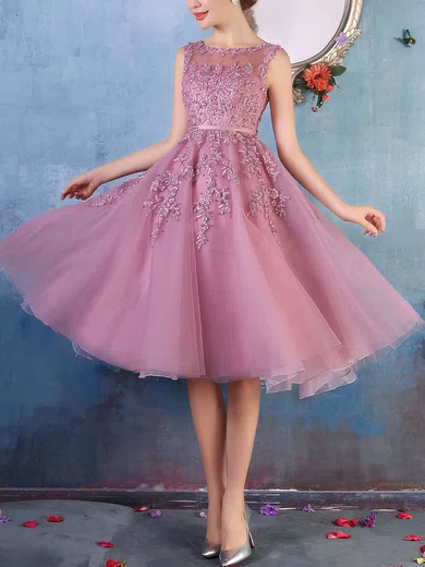New Style Scoop Neck Tulle Appliques Lace Knee-length Short Prom Dresses #Favs020102050