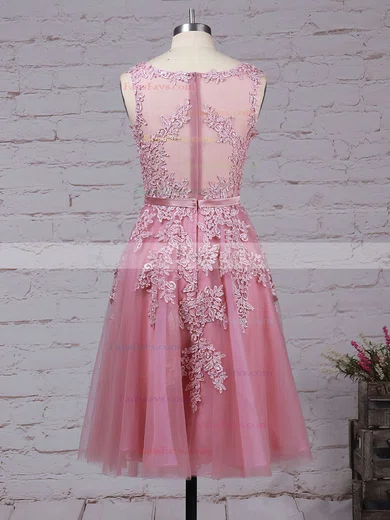 New Style Scoop Neck Tulle Appliques Lace Knee-length Short Prom Dresses #Favs020102050