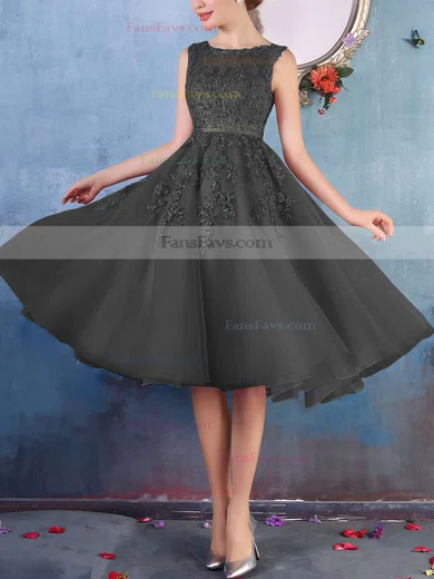 New Style Scoop Neck Tulle Appliques Lace Knee-length Short Prom Dresses #Favs020102050