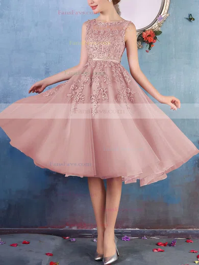 New Style Scoop Neck Tulle Appliques Lace Knee-length Short Prom Dresses #Favs020102050