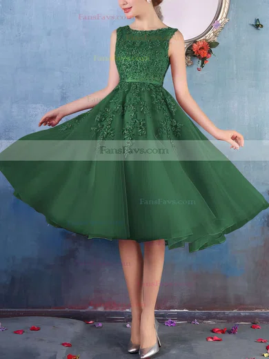 New Style Scoop Neck Tulle Appliques Lace Knee-length Short Prom Dresses #Favs020102050