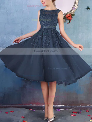 New Style Scoop Neck Tulle Appliques Lace Knee-length Short Prom Dresses #Favs020102050