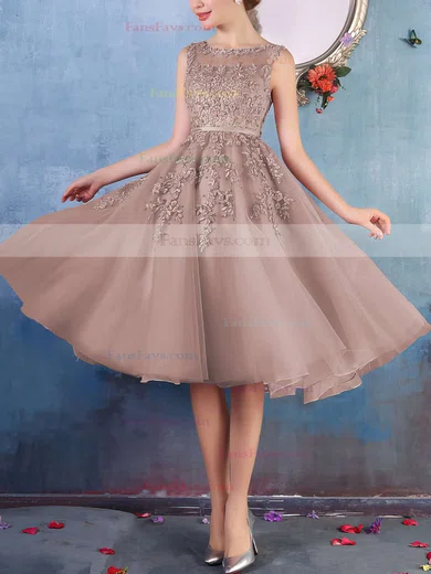 New Style Scoop Neck Tulle Appliques Lace Knee-length Short Prom Dresses #Favs020102050