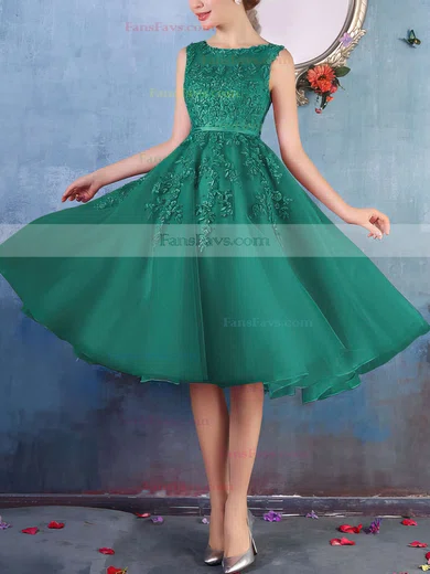 New Style Scoop Neck Tulle Appliques Lace Knee-length Short Prom Dresses #Favs020102050