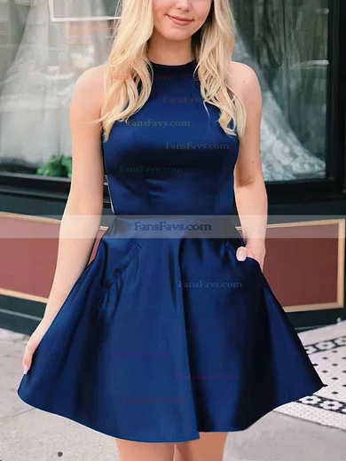 A-line Scoop Neck Satin Short/Mini Homecoming Dresses With Beading #Favs020110244