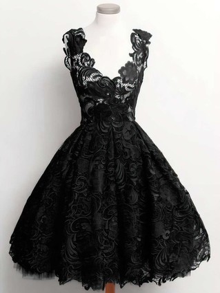 A-line V-neck Lace Knee-length Appliques Lace Short Prom Dresses #Favs020102389 A-line V-neck Lace Knee-length Appliques Lace Short Prom Dresses #Favs020102389