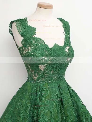 A-line V-neck Lace Knee-length Appliques Lace Short Prom Dresses #Favs020102389