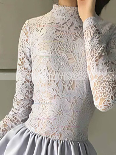 A-line High Neck Lace Silk-like Satin Short/Mini Homecoming Dresses With Appliques Lace #Favs020110249