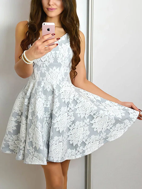 A-line V-neck Lace Tulle Short/Mini Homecoming Dresses #Favs020110255