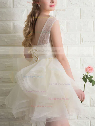 A-line Scoop Neck Lace Organza Short/Mini Bow Short Prom Dresses #Favs020102158