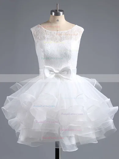 A-line Scoop Neck Lace Organza Short/Mini Bow Short Prom Dresses #Favs020102158