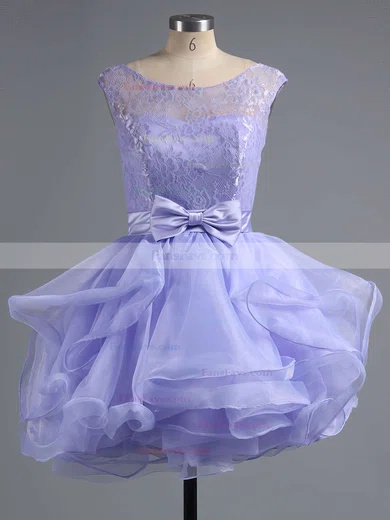 A-line Scoop Neck Lace Organza Short/Mini Bow Short Prom Dresses #Favs020102158