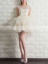 A-line Scoop Neck Lace Organza Short/Mini Bow Short Prom Dresses #Favs020102158