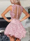 A-line High Neck Lace Tulle Short/Mini Homecoming Dresses With Appliques Lace #Favs020110265