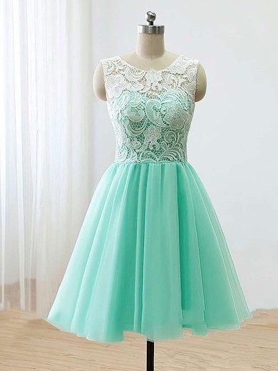 A-line Scoop Neck Lace Tulle Short/Mini Short Prom Dresses #Favs020102213