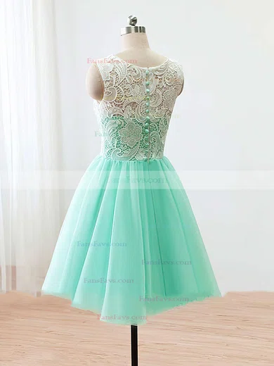 A-line Scoop Neck Lace Tulle Short/Mini Short Prom Dresses #Favs020102213