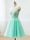 A-line Scoop Neck Lace Tulle Short/Mini Short Prom Dresses #Favs020102213