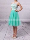 A-line Scoop Neck Lace Tulle Short/Mini Short Prom Dresses #Favs020102213
