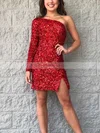 Sheath/Column One Shoulder Sequined Short/Mini Homecoming Dresses With Split Front #Favs020110563