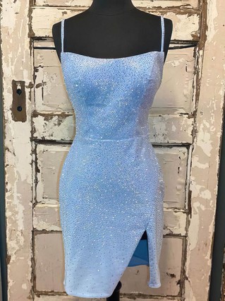 Sheath/Column Scoop Neck Jersey Short/Mini Homecoming Dresses With Split Front #Favs020110569 Sheath/Column Scoop Neck Jersey Short/Mini Homecoming Dresses With Split Front #Favs020110569