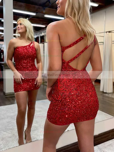 Sheath/Column One Shoulder Sequined Short/Mini Homecoming Dresses #Favs020110576