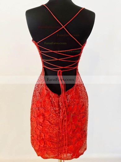 Sheath/Column V-neck Sequined Short/Mini Homecoming Dresses With Appliques Lace #Favs020110577