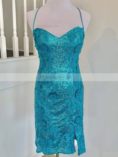 Sheath/Column V-neck Sequined Short/Mini Homecoming Dresses With Appliques Lace #Favs020110577