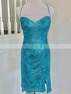 Sheath/Column V-neck Sequined Short/Mini Homecoming Dresses With Appliques Lace #Favs020110577