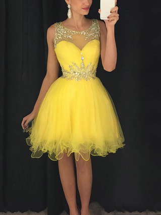 Cute A-line Scoop Neck Tulle with Beading Short/Mini Short Prom Dresses #Favs020102402 Cute A-line Scoop Neck Tulle with Beading Short/Mini Short Prom Dresses #Favs020102402