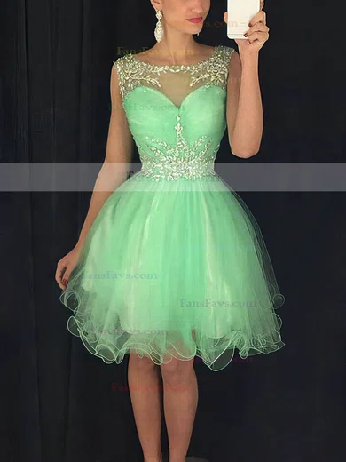 Cute A-line Scoop Neck Tulle with Beading Short/Mini Short Prom Dresses #Favs020102402
