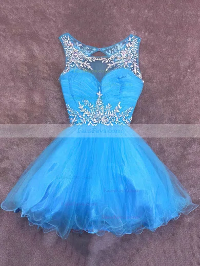 Cute A-line Scoop Neck Tulle with Beading Short/Mini Short Prom Dresses #Favs020102402