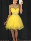 Cute A-line Scoop Neck Tulle with Beading Short/Mini Short Prom Dresses #Favs020102402