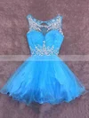 Cute A-line Scoop Neck Tulle with Beading Short/Mini Short Prom Dresses #Favs020102402