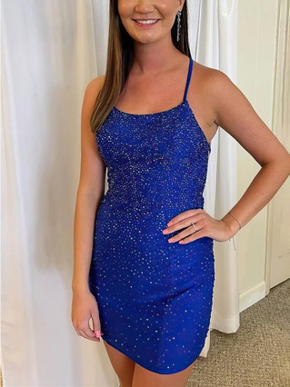 Sheath/Column Scoop Neck Jersey Short/Mini Homecoming Dresses With Beading #Favs020110586 Sheath/Column Scoop Neck Jersey Short/Mini Homecoming Dresses With Beading #Favs020110586