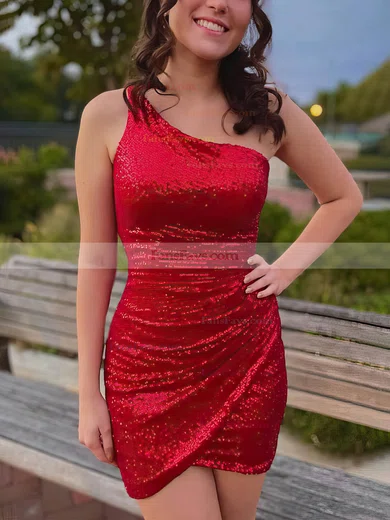 Sheath/Column One Shoulder Sequined Short/Mini Homecoming Dresses #Favs020110587
