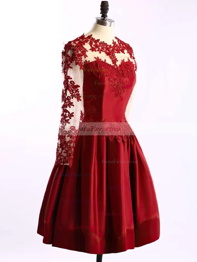 A-line Scoop Neck Satin Short/Mini Appliques Lace Short Prom Dresses #Favs02016430