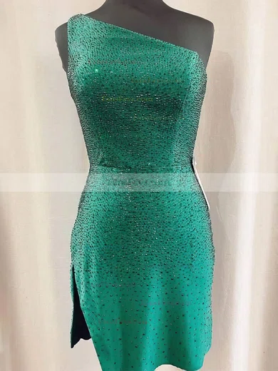 Sheath/Column One Shoulder Silk-like Satin Short/Mini Homecoming Dresses With Split Front #Favs020110592