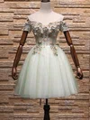 A-line Off-the-shoulder Lace Tulle Short/Mini Homecoming Dresses With Bow #Favs020110595