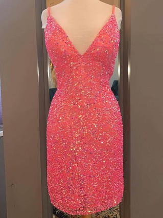 Sheath/Column V-neck Sequined Short/Mini Homecoming Dresses #Favs020110604