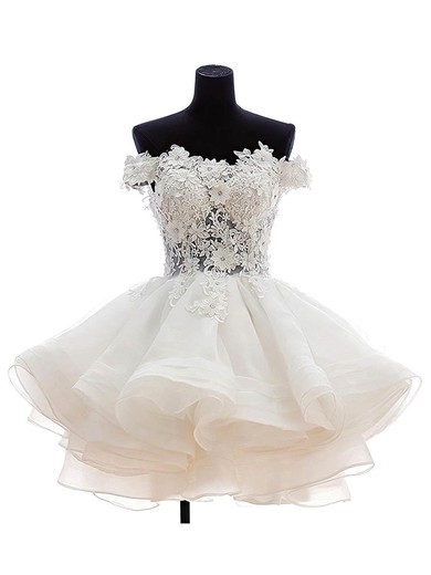 Princess Off-the-shoulder Organza Tulle Short/Mini Appliques Lace Cute Prom Dresses #Favs020102801