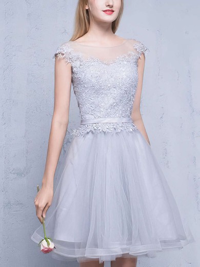 A-line Scoop Neck Tulle Short/Mini Appliques Lace Pretty Short Prom Dresses #Favs020102753