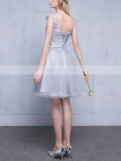 A-line Scoop Neck Tulle Short/Mini Appliques Lace Pretty Short Prom Dresses #Favs020102753