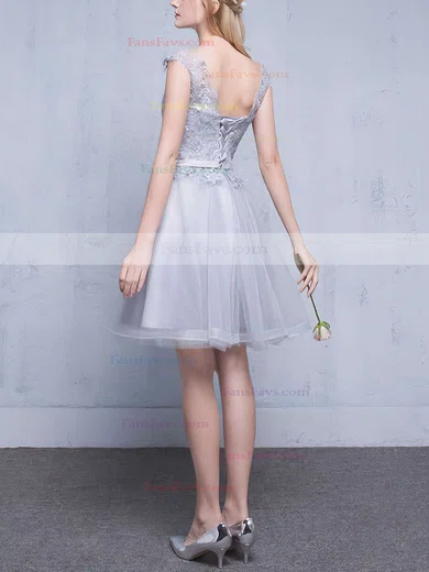 A-line Scoop Neck Tulle Short/Mini Appliques Lace Pretty Short Prom Dresses #Favs020102753