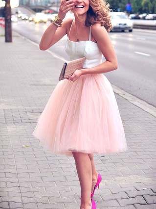 A-line Sweetheart Satin Tulle Knee-length Short Prom Dresses #Favs020102755 A-line Sweetheart Satin Tulle Knee-length Short Prom Dresses #Favs020102755