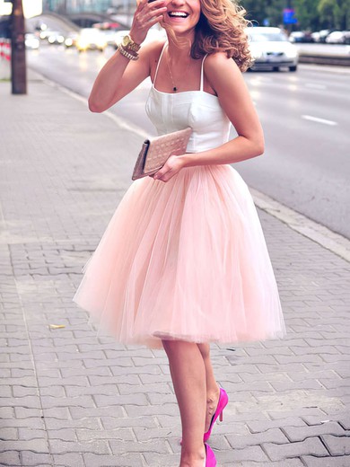 A-line Sweetheart Satin Tulle Knee-length Short Prom Dresses #Favs020102755