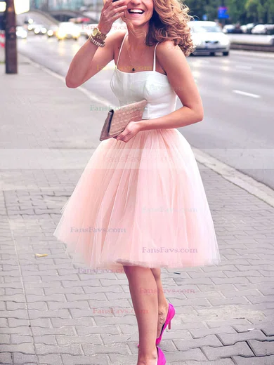 A-line Sweetheart Satin Tulle Knee-length Short Prom Dresses #Favs020102755