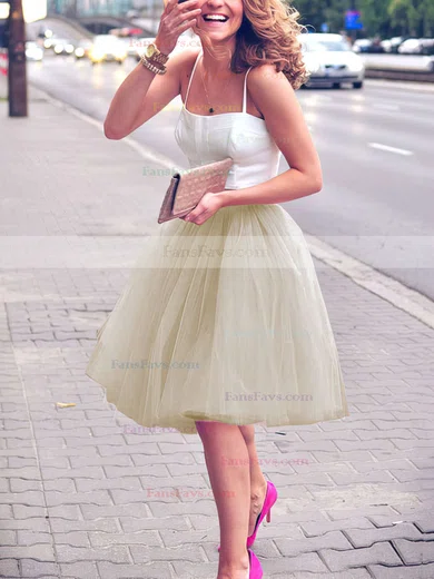 A-line Sweetheart Satin Tulle Knee-length Short Prom Dresses #Favs020102755