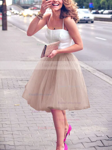A-line Sweetheart Satin Tulle Knee-length Short Prom Dresses #Favs020102755