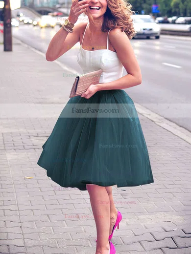 A-line Sweetheart Satin Tulle Knee-length Short Prom Dresses #Favs020102755