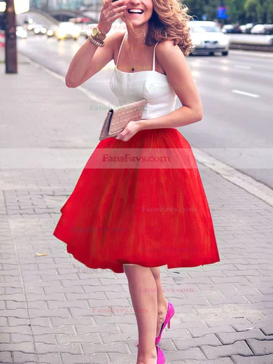 A-line Sweetheart Satin Tulle Knee-length Short Prom Dresses #Favs020102755